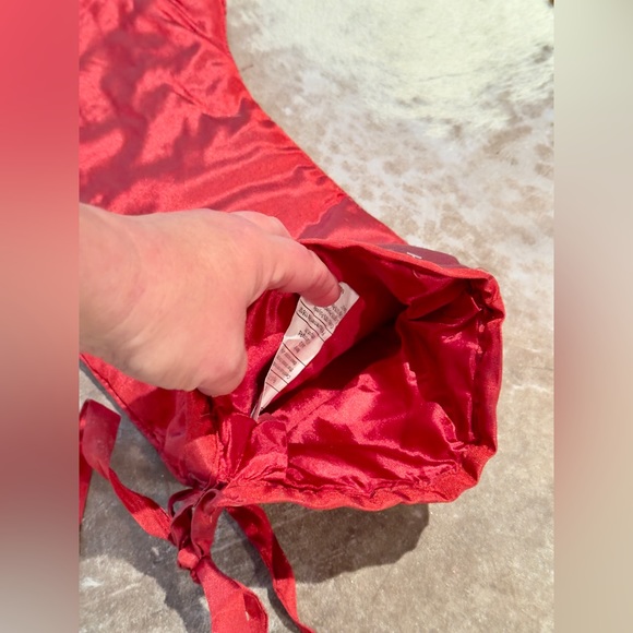 Burgundy Red Velvet & Pearl CrissCross Embroidered Christmas Stocking Maximalist - Picture 9 of 10